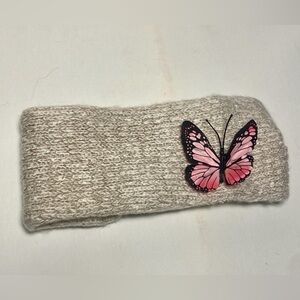 DKNY Women's Warm Ivory Fleece Lined Headband with Butterfly O/S NWT